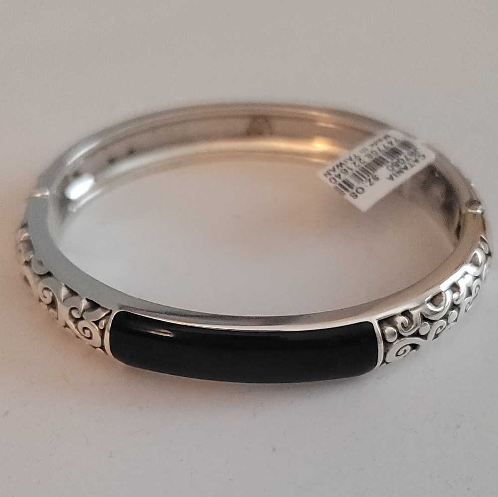 Brighton Silver and Black Catania Hinged Bangle Bracelet NWT